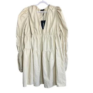 Vestido Prettylittlethings Manga Abullonada en Niveles Mujer 22 Crema Boho Fiesta Nuevo con Etiquetas - Imagen 1 de 8
