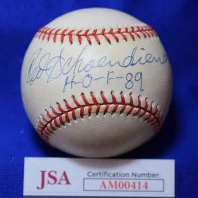 Red Schoendienst HOF 89 JSA Cert Autograph National League Signed Baseball 1 - Image 1 of 2