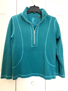 Tommy Bahama Damen Shirt Oberteil Größe M Blumen bestickt Langarm Reißverschluss grün - Bild 1 von 6
