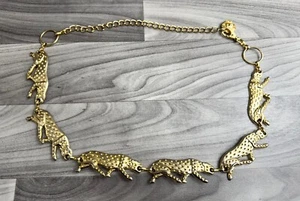 VINTAGE ANNE KLEIN GOLD-TONE JAGUAR CHAIN BELT ADJUSTABLE 38" CHEETAH LEOPARD - Picture 1 of 4