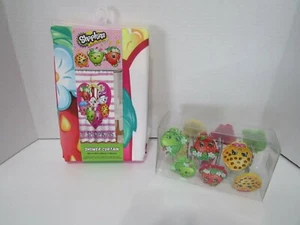 New Shopkins Shower Curtain and 12 Hooks 72 in. X 72 in. Heart Stripes Bathroom - Picture 1 of 5