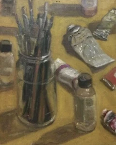 Artist Supplies Still Life - Original Oil Painting - Picture 1 of 1