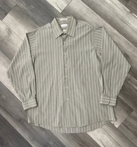 VAN HEUSEN MEN'S SHIRT LONG SLEEVE BEIGE LIGHT BLUE STRIPED SIZE XL (17 34/35) - Picture 1 of 20