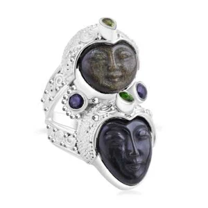 STUNNING!! Sajen Silver Rainbow & Golden Obsidian Ring 925 Sterling Size 6 - Picture 1 of 6