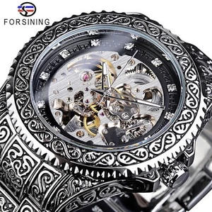 Automatic Luxury Stainless Steel Skeleton Silver Gold Retro Carved Mens Watch - Picture 1 of 12