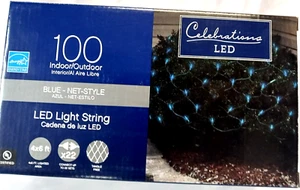 CELEBRATIONS LED 100 INDOOR OUTDOOR LED BLUE NET STYLE LIGHTS CHRISTMAS HOLIDAYS - Picture 1 of 8
