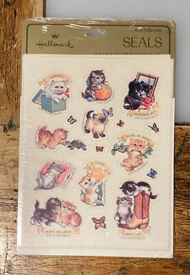 Vtg 1981 Hallmark Cute Kittens Cats Butterflies NOS Pack x4 Sticker Sheets 80s! - Image 1 of 4
