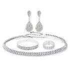 4pcs Crystal Necklace Bracelet Earring Ring Jewelry Set Diamond Elastic Bracelet