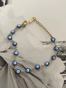 Stainless Steel Evil Eye Turkish Nazar Greek Mati Blue Charm Bracelet Au - Picture 1 of 3