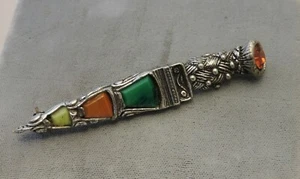 Vtg Signed Miracle Scottish Dirk Dagger Glass Agate Silver tone Brooch Pin 3a 61 - Picture 1 of 6