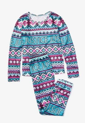 Justice Girl's Pajamas Set Shirt Pants Sz 6 7 8 10  12 S M L Logo Geometric NWT - Image 1 of 3