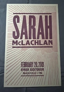 2019.02.20 Hatch Show Print Poster Sarah McLachlan @ Ryman Limited - Picture 1 of 1