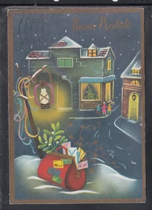 Cartolina Buon Natale e Buon Anno Paesaggio Neve Cerbiatti Doni Z1606 - Picture 1 of 1