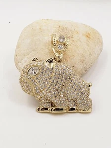 10 Kt Gelbgold Englischer Mops Hund mit simulierten Steinen Anhänger - Bild 1 von 7