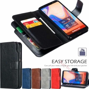 For Samsung S10 S9 J4 J6 Plus A6 A7 A8 2018 Wallet Flip Leather Phone Case Cover - Picture 1 of 38
