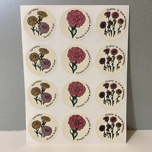 Vintage CTP Scratch ‘N Sniff Carnation Flower Stickers - Picture 1 of 6