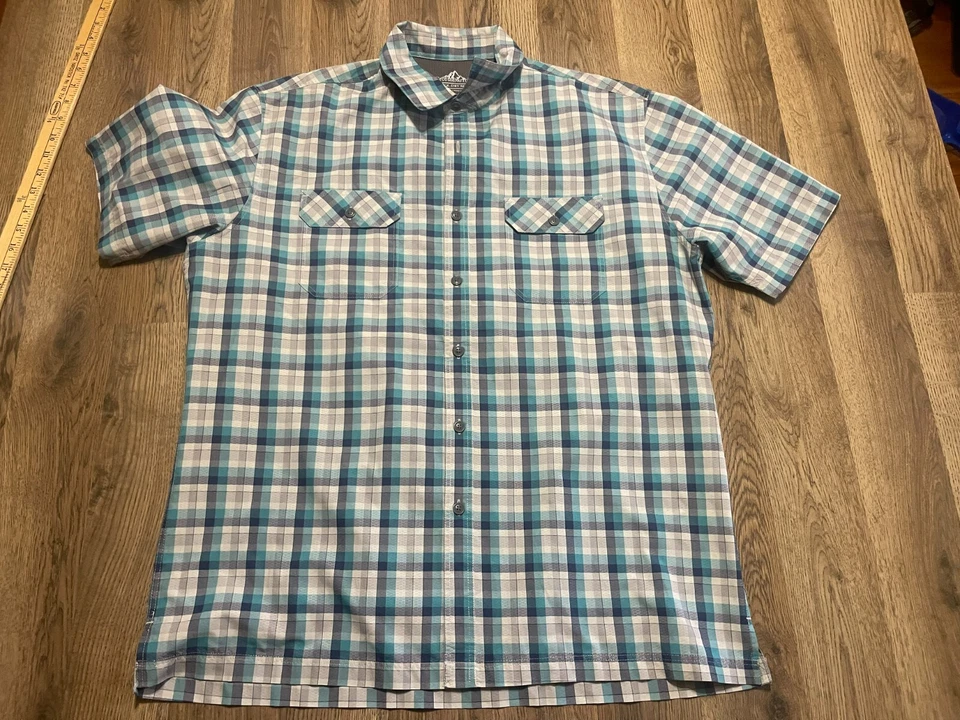Camisa Croft & Barrow, Para Hombre Grande, Azul Gris Blanco, Cuadros, Manga Corta Abotonada Foto 1 de 4
