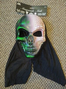 Top Grade Hard Plastic Green Skeleton Masquerade Mask Fabric Hood Halloween  - Picture 1 of 3