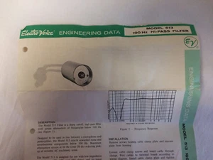 Vintage Electro Voice Model 513 100 Hz Hi-Pass Filter Engineering Datenblatt - Bild 1 von 3