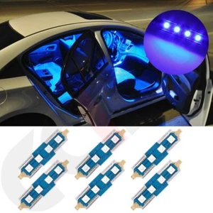 6x 36mm LED Bulb 3014-4-SMD Car Interior Lamps Blue Festoon Dome Map Trunk Light - Picture 1 of 11