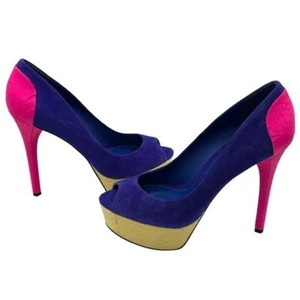 BRIAN ATWOOD Blayne Colorblock Suede Peeptoe Heels Size 7 - Picture 1 of 15