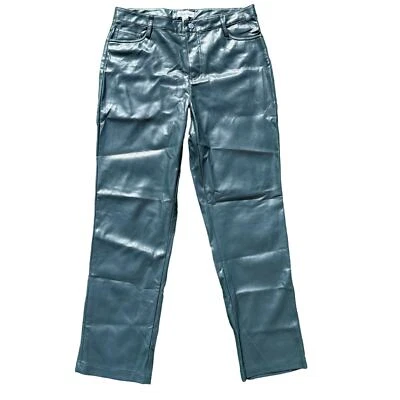 Pantalones al tobillo Calvin Klein pierna recta tiro alto imitación cuero verde para mujer talla 8 Foto 1 de 4