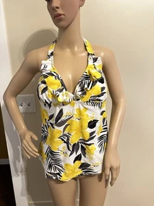 Women’s Island Escape Underwire Halter Tankini Top 10, White, Yellow & Black EUC - Picture 1 of 4