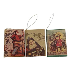 Lot (3) Vintage Christmas Ornament Santa Miniature Books 3” Illustrated - Picture 1 of 7