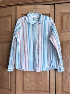 BLAIR Women’s White and blue 100% cotton striped button-up shirt size M - Picture 1 of 7