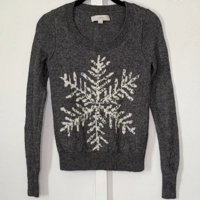 Suéter feminino Loft design floco de neve manga longa malha mistura de lã inverno tamanho XS - Imagem 1 de 4