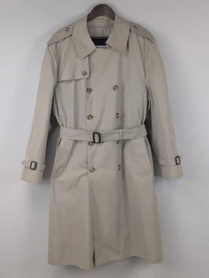 VINTAGE Bill Blass Trench Coat Mens 40S Khaki Double Breasted Lined Belted - Image 1 of 4