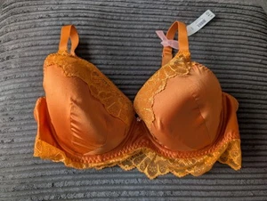 Reggiseno George arancione in raso e pizzo taglia 40E nuovo con etichetta (T20) - Foto 1 di 8