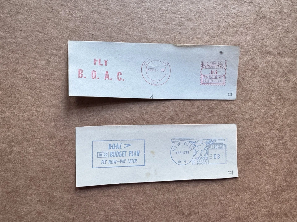Medidor de línea aérea estadounidense pieza cortada (321) + 1955 Fly BOAC = plan de presupuesto + PB300349 + PB73038 Foto 1 de 1