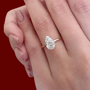 Bague de mariage sertie semi-monture 0,18 carat diamant taille poire or 14... - Picture 1 of 8