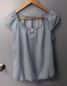 Liz Claiborne Women’s Dusty Blue Lightweight Smock/ Peasant Shirt, Size Petite M - Picture 1 of 4