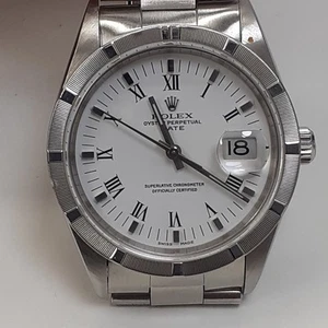 Rolex Date 34 mm Steel White Roman Automatic Oyster Watch 15210 F Series 2004 - Picture 1 of 11