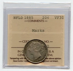 1885 Newfoundland 20 Cent Silver Coin ICCS VF30 Marks - Picture 1 of 2