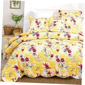DaDa Bedding Radiant Sunshine Yellow Floral Bedspread Set - Hummingbirds - Picture 1 of 7