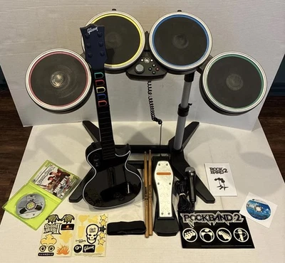Xbox 360 Rock Band/Guitar Hero 2 Wireless BUNDLE Redoctane Guitar,Drums - Tested - Image 1 of 4