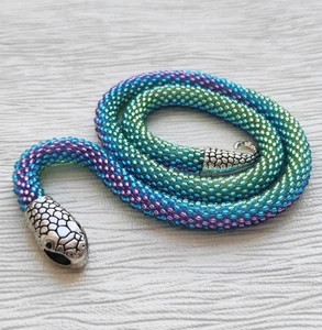 Pulsera Serpiente 13" Aspid Ouroboros Joyería Serpiente Cuerda Cuentas Gargantilla Collar - Imagen 1 de 4