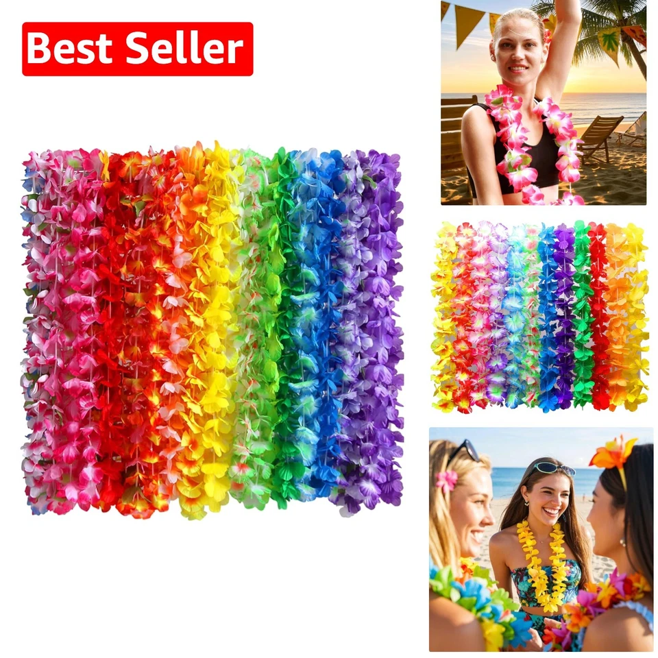Myamy 36 Counts Hawaiian Leis Necklace Tropical Luau Hawaii Silk Flower Lei Them