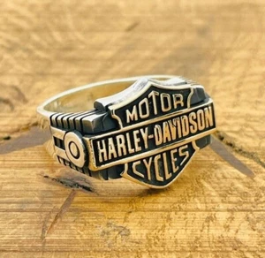 Harley Davidson Ring 925 Sterling Silver Ring Motorcycle Biker Ring All Sizes - Picture 1 of 10