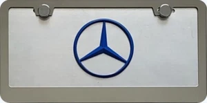 Matrícula Mercedes Benz 3d estrella azul + marco y lente de acero inoxidable - Imagen 1 de 2