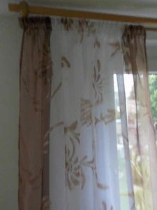 Gardine Vorhang Voile weiß, braun bedruckt, 155 ▪ 160 ▪ 180 ▪ 200 ▪ 240 cm hoch - Bild 1 von 9