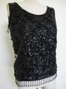 Vintage 1960s Beaded Go Go Fringe Cocktail Top Black Wool Sequins Beads Lined - Picture 1 of 12