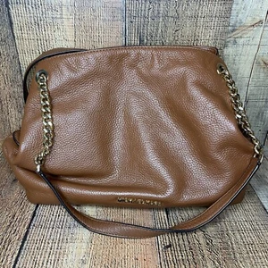 MICHAEL KORS BROWN LEATHER CHAIN SHOULDER TOTE BAG PURSE JET SET HANDBAG - Picture 1 of 12