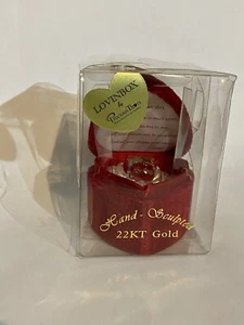 Glass Teddy Bear Ornament in Red Heart Velvet Box, 22 Carat Gold - Picture 1 of 7