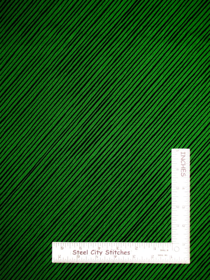 Christmas Fabric Loralie Quirky Bias Stripe Black Green Diagonal  Cotton By Yard - Image 1 of 1