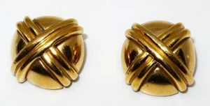 Ciner Decorative Gold Tone Pair of Button Clip-On Earrings, 1" - Picture 1 of 5