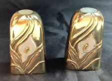 Vintage Wm A Rodgers Calla Lily Bronze Plated Enamel Salt Pepper Shakers